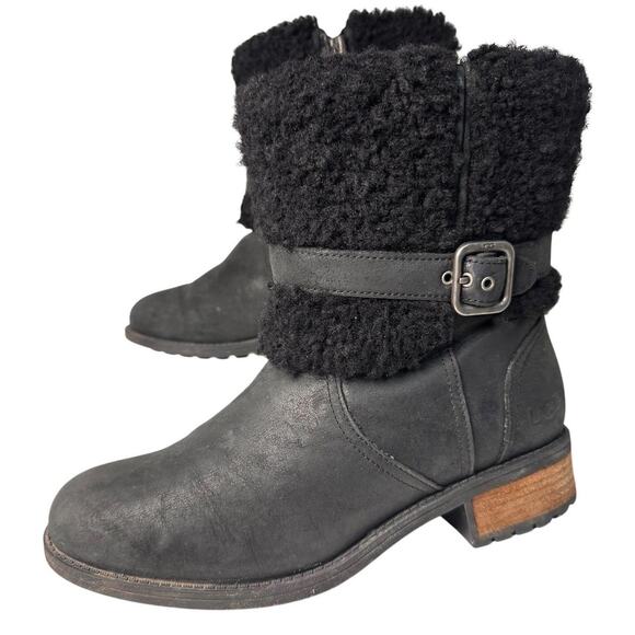 UGG Blayre II Boots Womens 8 Black Nubuck Shearling Zip Fur Trim Equestrian Fall - Picture 16 of 16